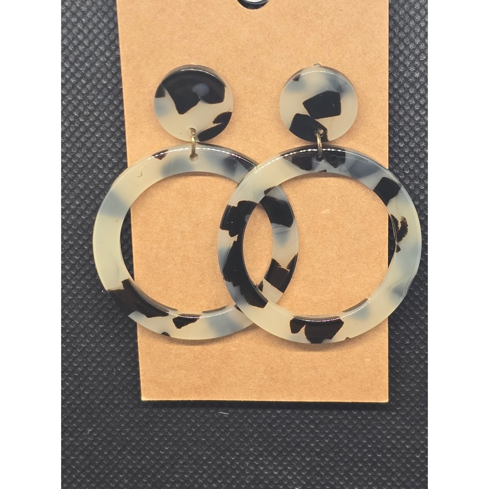 Tortoise Shell Resin Hoop Earrings Black Cream‎ Acetate Drop Dangle Earrings